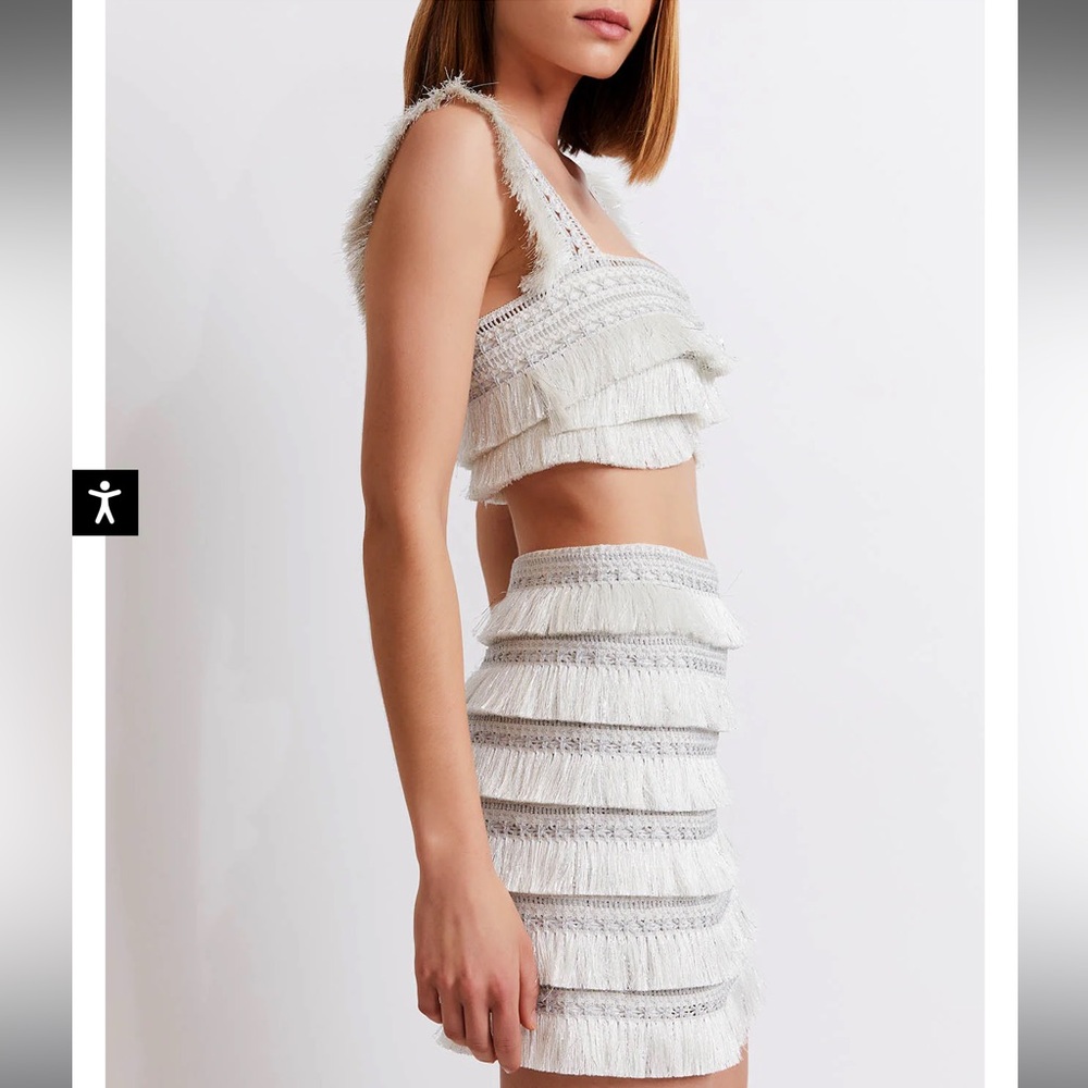 PatBO White Fringe Crop Top & Mini Skirt Set - Picture 2 of 13
